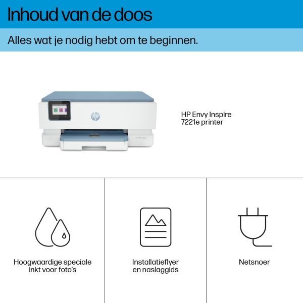 HP ENVY Inspire 7221e Draadloos All-in-One Kleur Printer, Instant Ink; Foto's printen (2H2N1B#686)