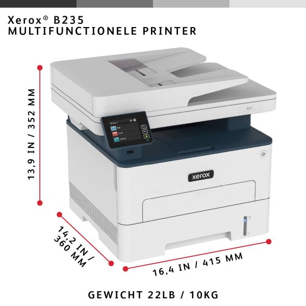 Xerox B235 A4 34 ppm draadloze dubbelzijdige printer PS3 PCL5e/6 ADF 2 laden totaal 251 vel (B235V_DNI)