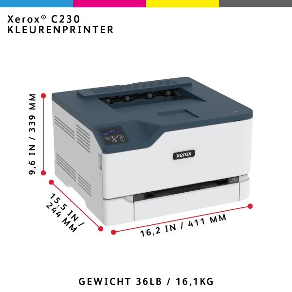 Xerox C230 A4 22 ppm draadloze dubbelzijdige printer PS3 PCL5e6/6 2 laden totaal 251 vel (C230V_DNI)