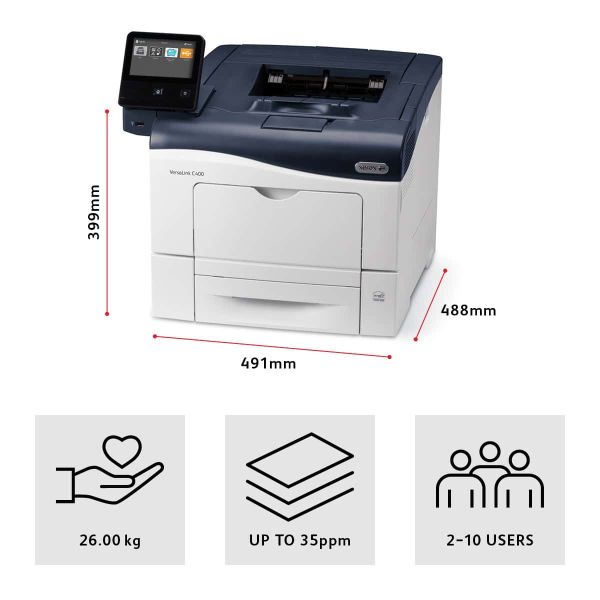 Xerox VersaLink C400 A4 35 / 35ppm Duplex Printer Sold PS3 PCL5e/6 2 laden 700 vel (C400V_DN)