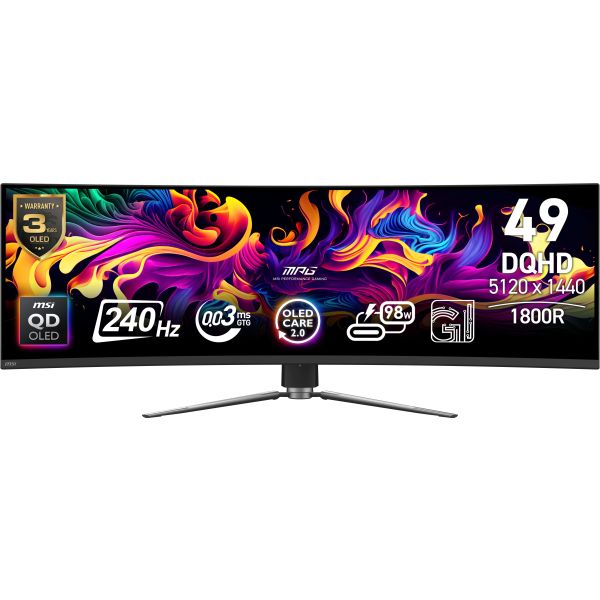 MSI MPG 491CQPX QD-OLED computer monitor 124,5 cm (49") 5120 x 1440 Pixels Dual QHD Zwart (MPG 491CQPX QD-OLED)
