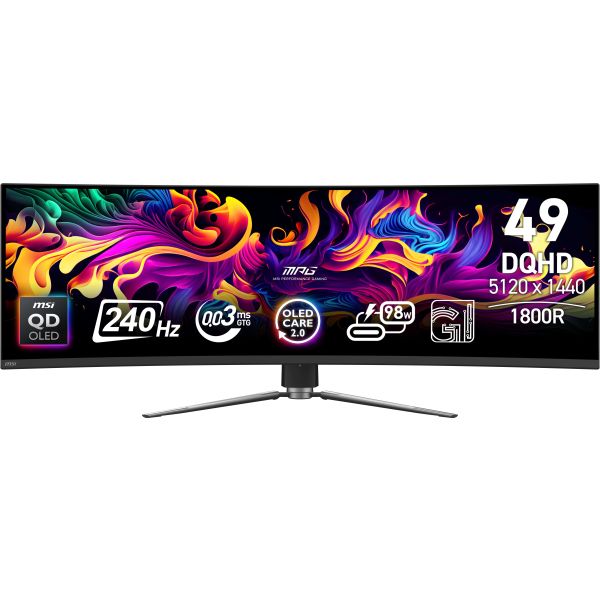 MSI MPG 491CQPX QD-OLED computer monitor 124,5 cm (49") 5120 x 1440 Pixels Dual QHD Zwart (MPG 491CQPX QD-OLED) MSI MPG 491CQPX QD-OLED computer monitor 124,5 cm (49") 5120 x 1440 Pixels Dual QHD Zwart (MPG 491CQPX QD-OLED)