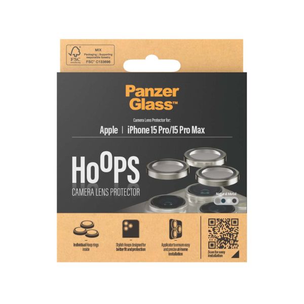 PanzerGlass ® Hoops® Metal Camera Lens Protector Natural iPhone 15 Pro | 15 Pro Max Doorzichtige schermbeschermer Apple 1 stuk(s) (1195)