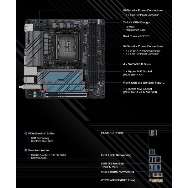 ASRock Z790M-ITX WiFi Moederbord (Z790M-ITX WIFI)
