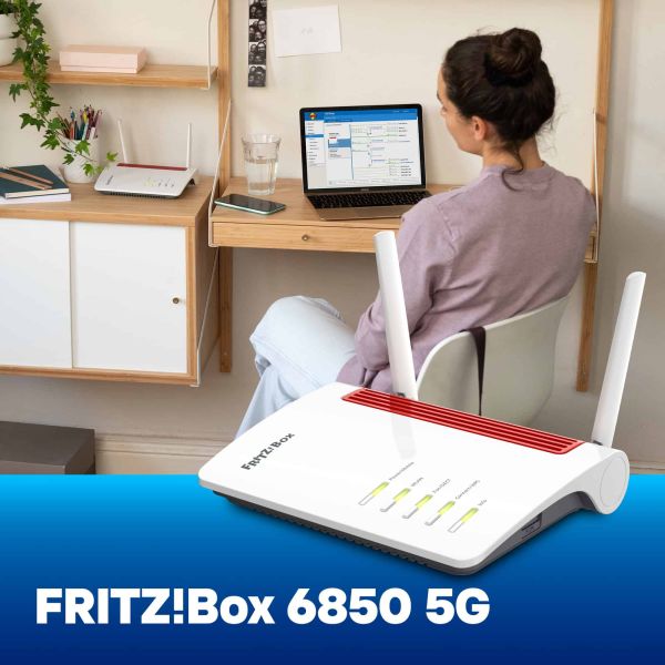 Box AVM 6850 5G v2 International draadloze router Gigabit Ethernet Dual-band (2.4 GHz / 5 GHz) Wit, Rood (20003181)
