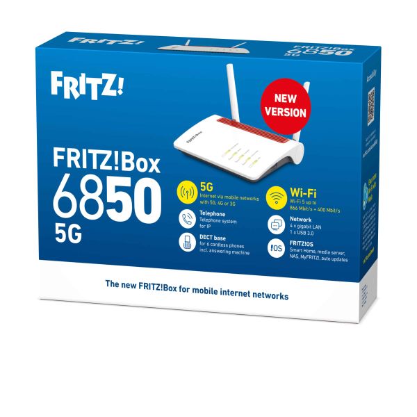 Box AVM 6850 5G v2 International draadloze router Gigabit Ethernet Dual-band (2.4 GHz / 5 GHz) Wit, Rood (20003181)