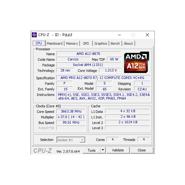 HP AMD Carrizo PRO A12-8870 Processor (913431-001)