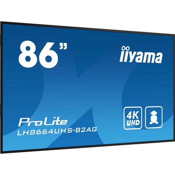 iiyama LH8664UHS-B2AG beeldkrant Digitale signage flatscreen 2,17 m (85.6") Wifi 500 cd/m² 4K Ultra HD Zwart Type processor Android 11 24/7 (LH8664UHS-B2AG)