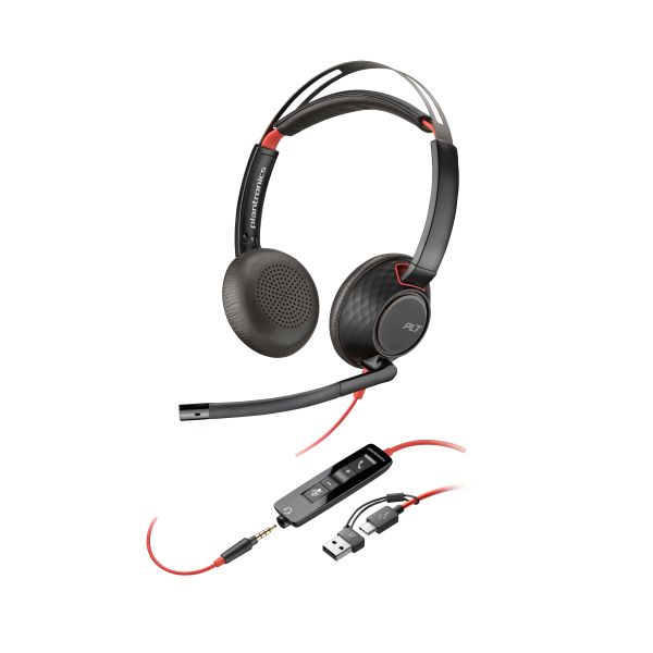 HP Poly Blackwire 5220 stereo USB-C-headset + 3,5 mm stekker + USB-C/A-adapter (bulk) (8X231A6#ABB)