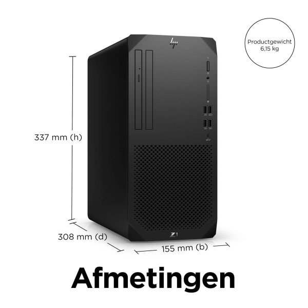 HP Z1 G9 Intel® Core™ i7 i7-14700 16 GB DDR5-SDRAM 1 TB SSD NVIDIA T400 Windows 11 Pro Tower Workstation AI Workstation Zwart