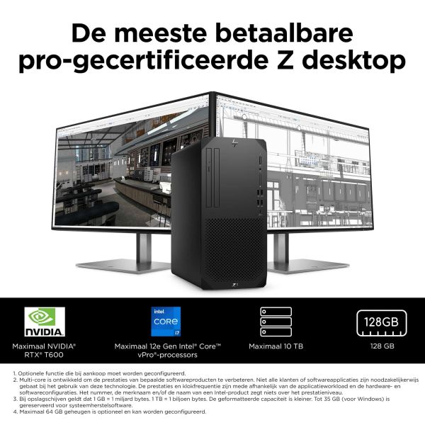 HP Z1 G9 Intel® Core™ i7 i7-14700 16 GB DDR5-SDRAM 1 TB SSD NVIDIA T400 Windows 11 Pro Tower Workstation AI Workstation Zwart