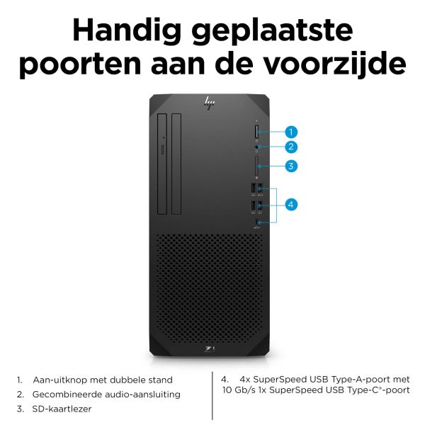 HP Z1 G9 Intel® Core™ i7 i7-14700 16 GB DDR5-SDRAM 1 TB SSD NVIDIA T400 Windows 11 Pro Tower Workstation AI Workstation Zwart
