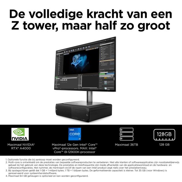 HP Z2 G9 Intel® Core™ i7 i7-14700K 32 GB DDR5-SDRAM 1 TB SSD Windows 11 Pro SFF Workstation AI Workstation Zwart