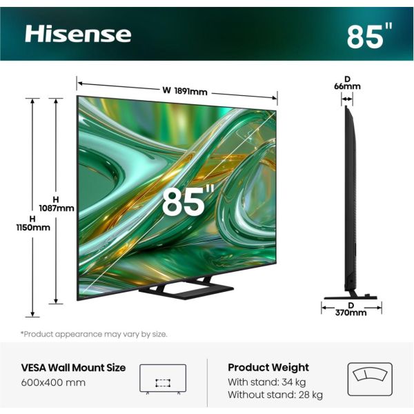 Hisense 85E8S 2,16 m (85") 4K Ultra HD Smart TV Wifi Zwart (85E8S) Hisense 85E8S 2,16 m (85") 4K Ultra HD Smart TV Wifi Zwart (85E8S)