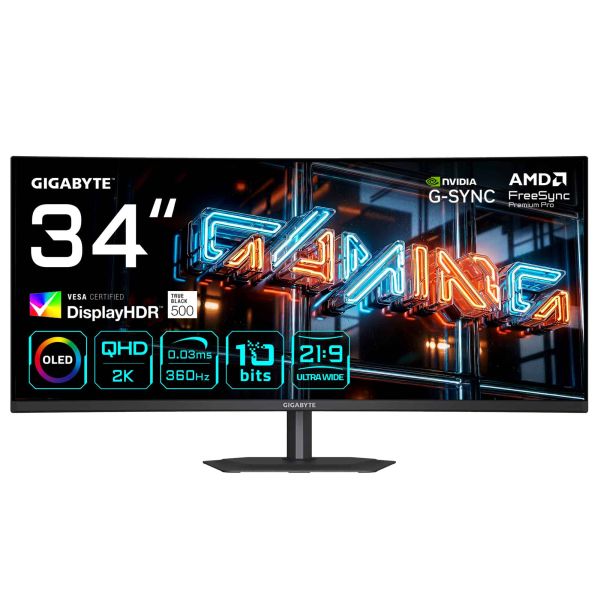 GIGABYTE MO34WQC36 computer monitor 86,4 cm (34") 3440 x 1440 Pixels Wide Quad HD QD-OLED Zwart (MO34WQC36 EK)
