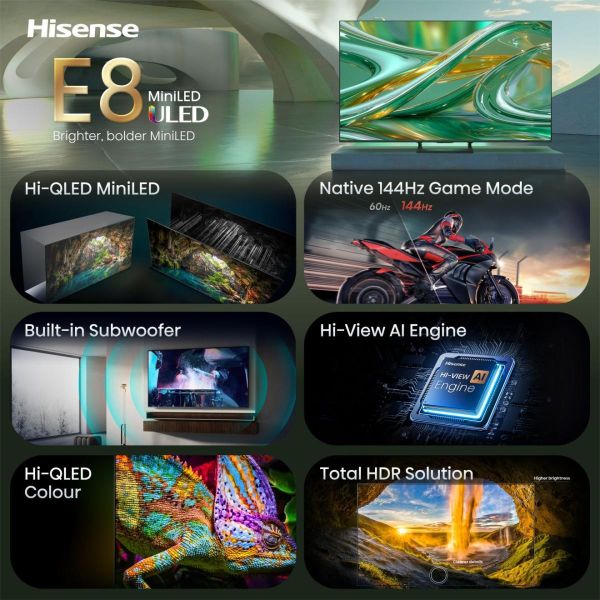 Hisense 75E8S 190,5 cm (75") 4K Ultra HD Smart TV Wifi Zwart (75E8S) Hisense 75E8S 190,5 cm (75") 4K Ultra HD Smart TV Wifi Zwart (75E8S)