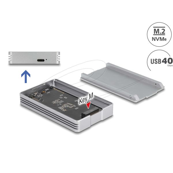 Delock USB Type-C™ 40 Gbps Gehäuse für 1 x M.2 NVMe PCIe SSD mit Lüfter - werkzeugfrei (42034)