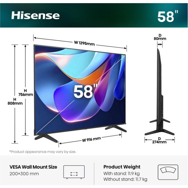 Hisense 58A6S 147,3 cm (58") 4K Ultra HD Smart TV Wifi Zwart (20019245)
