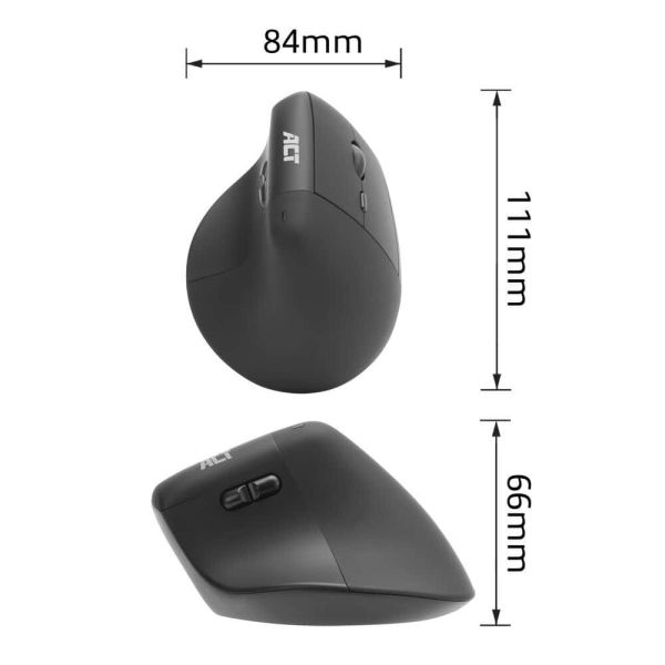 ACT Ergonomische draadloze muis 1600 DPI met verticale grip, gemaakt van gerecyclede materialen (AC5102)