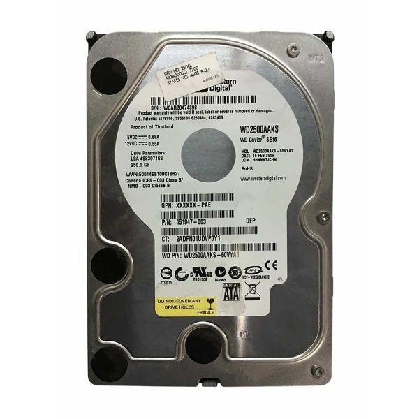 HP 250GB 7.2K RPM SATA Interne Harde Schijf (713960-001)