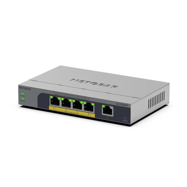 NETGEAR GS105EPP Unmanaged Gigabit Ethernet (10/100/1000) Power over Ethernet (PoE) Bureaublad-/wandmontage Grijs (GS105EPP-100EUS)