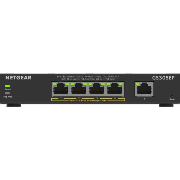 NETGEAR 5-Port Gigabit Ethernet PoE+ Plus Switch (GS305EP) (GS305EP-100PES)