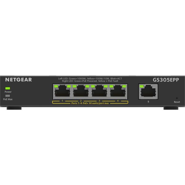 NETGEAR 5-Port Gigabit Ethernet High-Power PoE+ Plus Switch (GS305EPP) (GS305EPP-100PES)