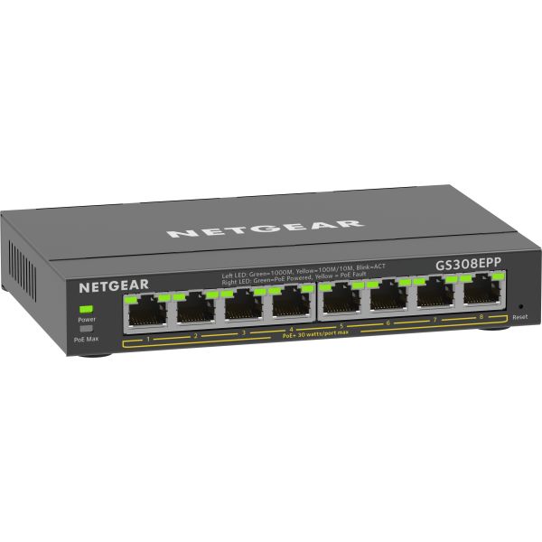 NETGEAR 8-Port Gigabit Ethernet High-Power PoE+ Plus Switch (GS308EPP) (GS308EPP-100PES)