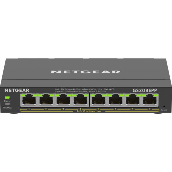 NETGEAR 8-Port Gigabit Ethernet High-Power PoE+ Plus Switch (GS308EPP) (GS308EPP-100PES)