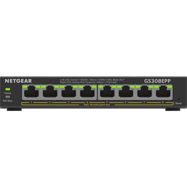 NETGEAR 8-Port Gigabit Ethernet High-Power PoE+ Plus Switch (GS308EPP) (GS308EPP-100PES)
