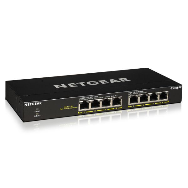 NETGEAR GS308PP Unmanaged Gigabit Ethernet (10/100/1000) Power over Ethernet (PoE) Zwart (GS308PP-100EUS)