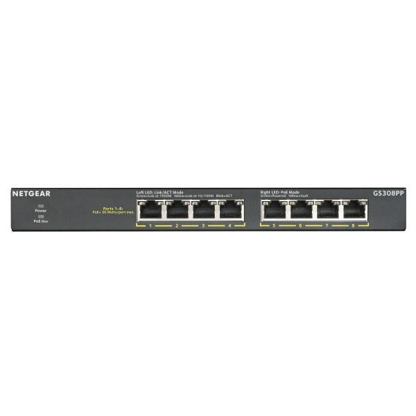 NETGEAR GS308PP Unmanaged Gigabit Ethernet (10/100/1000) Power over Ethernet (PoE) Zwart (GS308PP-100EUS)