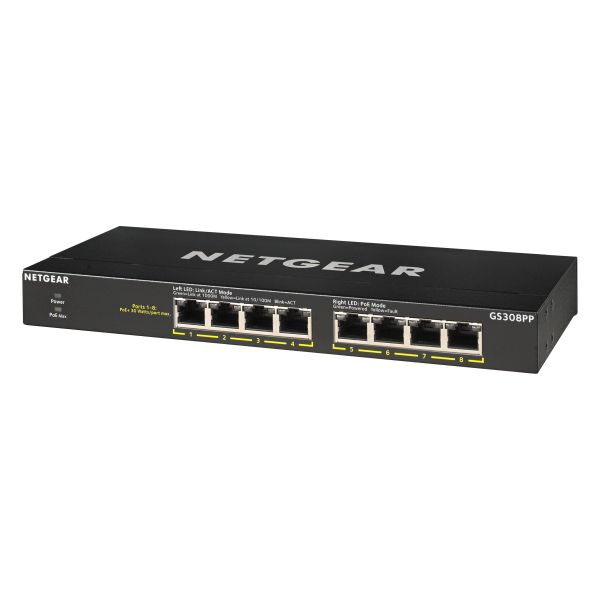 NETGEAR GS308PP Unmanaged Gigabit Ethernet (10/100/1000) Power over Ethernet (PoE) Zwart (GS308PP-100EUS)