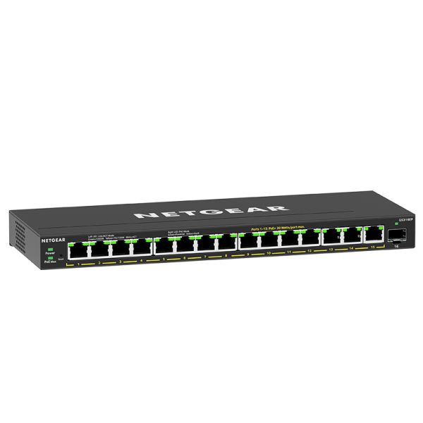 NETGEAR GS316EP Managed Gigabit Ethernet (10/100/1000) Power over Ethernet (PoE) Zwart (GS316EP-100PES)