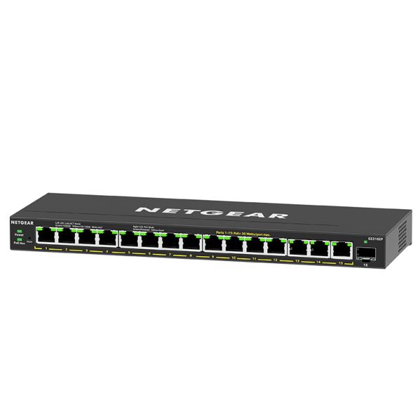 NETGEAR GS316EP Managed Gigabit Ethernet (10/100/1000) Power over Ethernet (PoE) Zwart (GS316EP-100PES)
