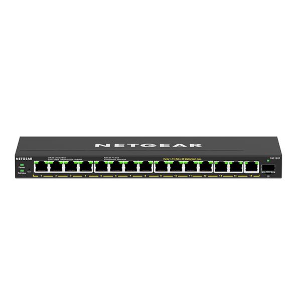 NETGEAR GS316EP Managed Gigabit Ethernet (10/100/1000) Power over Ethernet (PoE) Zwart (GS316EP-100PES)
