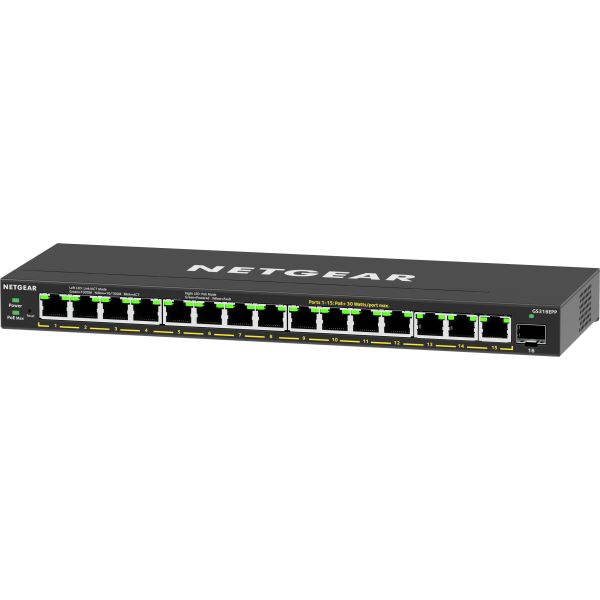 NETGEAR 16-Port High-Power PoE+ Gigabit Ethernet Plus Switch (231W) with 1 SFP port (GS316EPP) (GS316EPP-100PES)