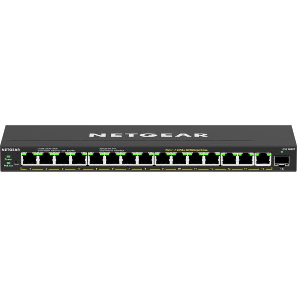 NETGEAR 16-Port High-Power PoE+ Gigabit Ethernet Plus Switch (231W) with 1 SFP port (GS316EPP) (GS316EPP-100PES)
