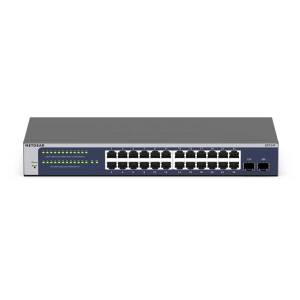 NETGEAR GS724T Managed L2+/L3 Gigabit Ethernet (10/100/1000) 1U Blauw, Grijs (GS724T-600EUS)