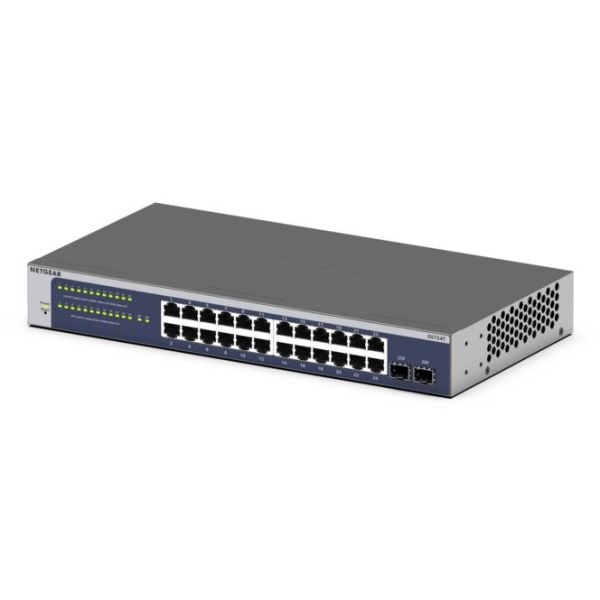 NETGEAR GS724T Managed L2+/L3 Gigabit Ethernet (10/100/1000) 1U Blauw, Grijs (GS724T-600EUS)