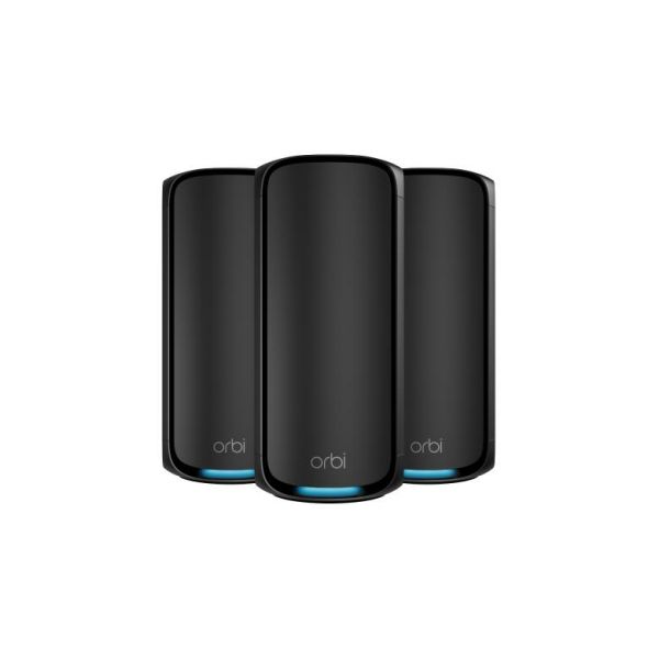 NETGEAR Orbi 970 Series Quad-Band WiFi 7, 3-Pack Quad-band (2.4 GHz / 5 GHz-1 / 5 GHz-2 / 6 GHz) Wi-Fi 6 (802.11ax) Zwart Intern (RBE973SB-100EUS)