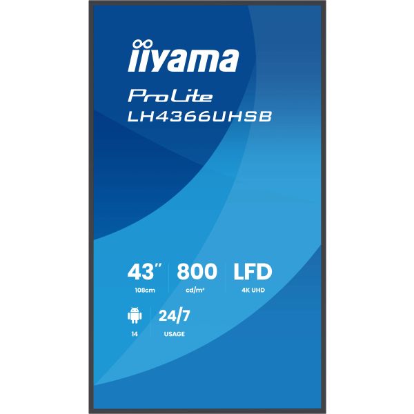 iiyama LH4366UHSB-B1AG beeldkrant Digitale signage flatscreen 109,2 cm (43") LCD Wifi 800 cd/m² 4K Ultra HD Zwart Type processor Android 24/7 (LH4366UHSB-B1AG) iiyama LH4366UHSB-B1AG beeldkrant Digitale signage flatscreen 109,2 cm (43") LCD Wifi 800 cd/m² 4K Ultra HD Zwart Type processor Android 24/7 (LH4366UHSB-B1AG)