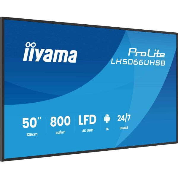 iiyama LH5066UHSB-B1AG beeldkrant Digitale signage flatscreen 127 cm (50") LCD Wifi 800 cd/m² 4K Ultra HD Zwart Type processor Android 24/7 (LH5066UHSB-B1AG) iiyama LH5066UHSB-B1AG beeldkrant Digitale signage flatscreen 127 cm (50") LCD Wifi 800 cd/m² 4K Ultra HD Zwart Type processor Android 24/7 (LH5066UHSB-B1AG)