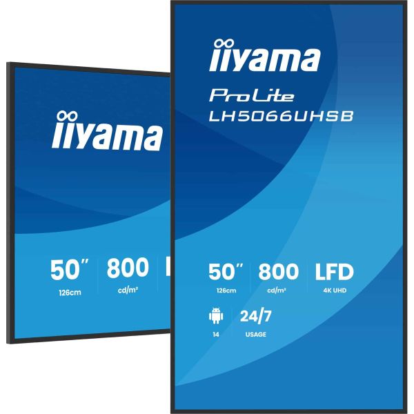 iiyama LH5066UHSB-B1AG beeldkrant Digitale signage flatscreen 127 cm (50") LCD Wifi 800 cd/m² 4K Ultra HD Zwart Type processor Android 24/7 (LH5066UHSB-B1AG) iiyama LH5066UHSB-B1AG beeldkrant Digitale signage flatscreen 127 cm (50") LCD Wifi 800 cd/m² 4K Ultra HD Zwart Type processor Android 24/7 (LH5066UHSB-B1AG)