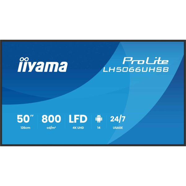iiyama LH5066UHSB-B1AG beeldkrant Digitale signage flatscreen 127 cm (50") LCD Wifi 800 cd/m² 4K Ultra HD Zwart Type processor Android 24/7 (LH5066UHSB-B1AG)