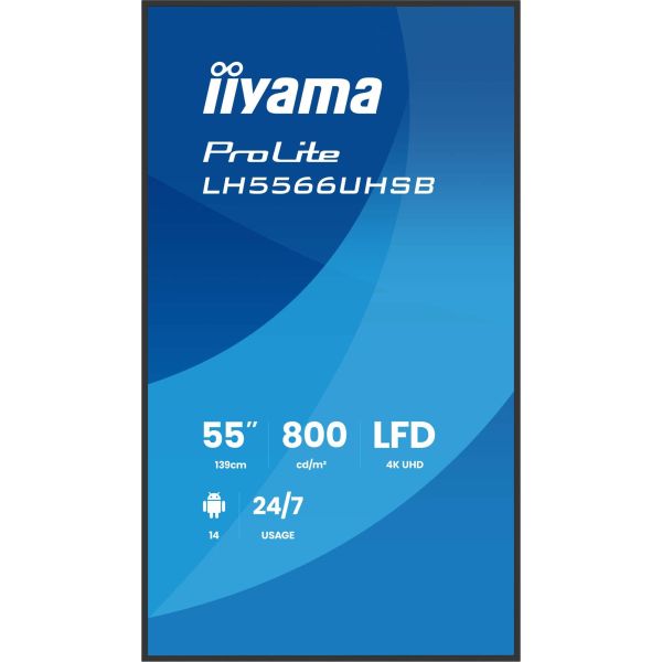 iiyama LH5566UHSB-B1AG beeldkrant Digitale signage flatscreen 139,7 cm (55") LCD Wifi 800 cd/m² 4K Ultra HD Zwart Type processor Android 24/7 (LH5566UHSB-B1AG) iiyama LH5566UHSB-B1AG beeldkrant Digitale signage flatscreen 139,7 cm (55") LCD Wifi 800 cd/m² 4K Ultra HD Zwart Type processor Android 24/7 (LH5566UHSB-B1AG)