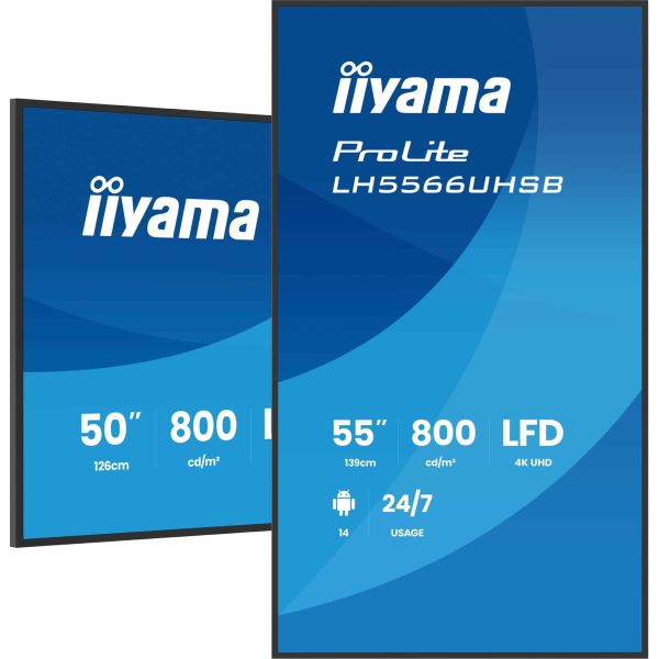iiyama LH5566UHSB-B1AG beeldkrant Digitale signage flatscreen 139,7 cm (55") LCD Wifi 800 cd/m² 4K Ultra HD Zwart Type processor Android 24/7 (LH5566UHSB-B1AG) iiyama LH5566UHSB-B1AG beeldkrant Digitale signage flatscreen 139,7 cm (55") LCD Wifi 800 cd/m² 4K Ultra HD Zwart Type processor Android 24/7 (LH5566UHSB-B1AG)