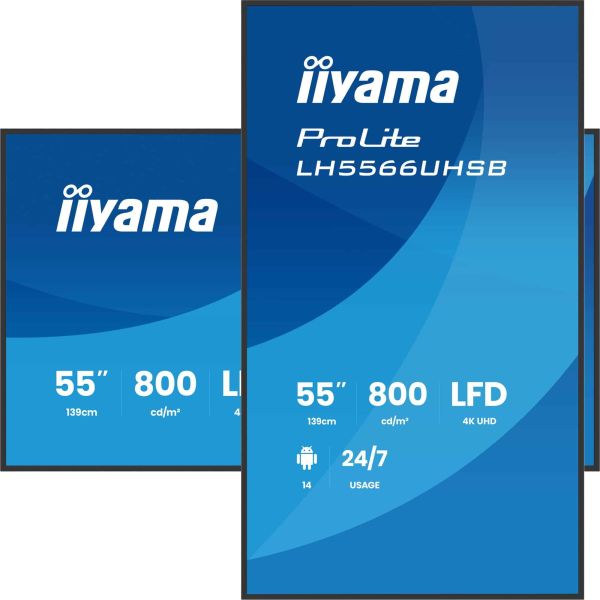 iiyama LH5566UHSB-B1AG beeldkrant Digitale signage flatscreen 139,7 cm (55") LCD Wifi 800 cd/m² 4K Ultra HD Zwart Type processor Android 24/7 (LH5566UHSB-B1AG) iiyama LH5566UHSB-B1AG beeldkrant Digitale signage flatscreen 139,7 cm (55") LCD Wifi 800 cd/m² 4K Ultra HD Zwart Type processor Android 24/7 (LH5566UHSB-B1AG)