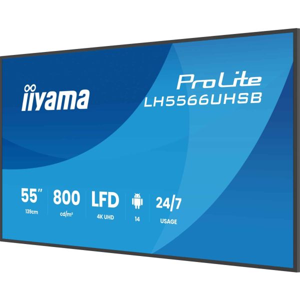 iiyama LH5566UHSB-B1AG beeldkrant Digitale signage flatscreen 139,7 cm (55") LCD Wifi 800 cd/m² 4K Ultra HD Zwart Type processor Android 24/7 (LH5566UHSB-B1AG) iiyama LH5566UHSB-B1AG beeldkrant Digitale signage flatscreen 139,7 cm (55") LCD Wifi 800 cd/m² 4K Ultra HD Zwart Type processor Android 24/7 (LH5566UHSB-B1AG)