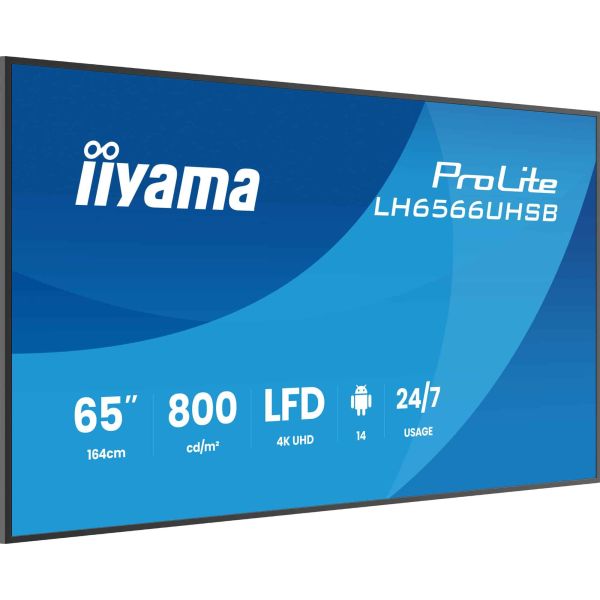 iiyama LH6566UHSB-B1AG beeldkrant Digitale signage flatscreen 165,1 cm (65") LCD Wifi 800 cd/m² 4K Ultra HD Zwart Type processor Android 24/7 (LH6566UHSB-B1AG) iiyama LH6566UHSB-B1AG beeldkrant Digitale signage flatscreen 165,1 cm (65") LCD Wifi 800 cd/m² 4K Ultra HD Zwart Type processor Android 24/7 (LH6566UHSB-B1AG)